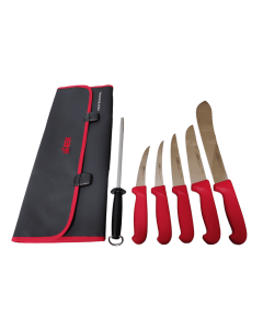 BEW 7 Piece Butchers Knife Set - Red