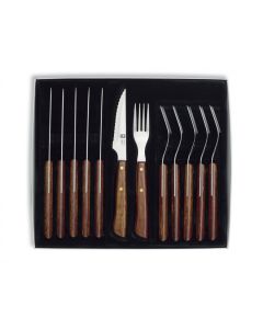 Icel Steak Knife & Fork Set - Wood